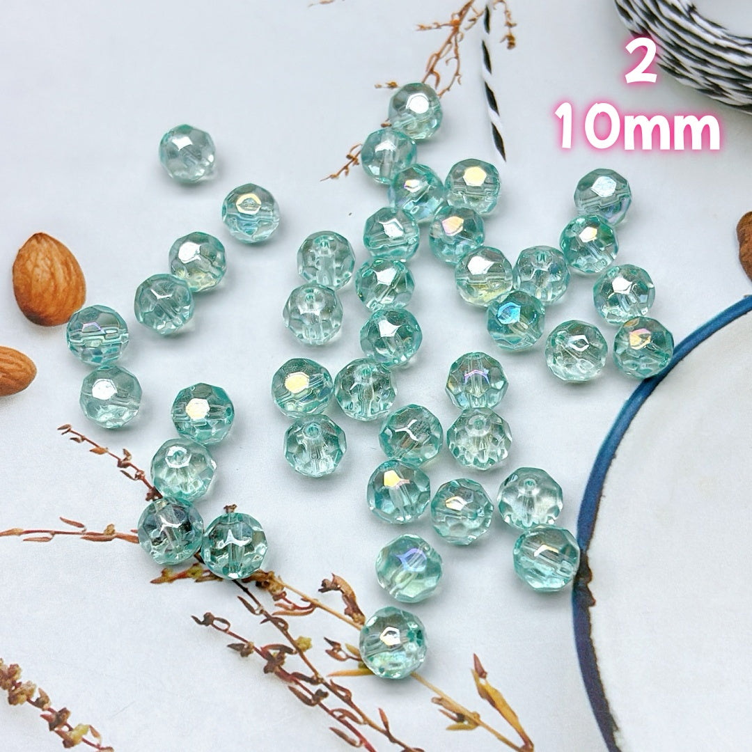 A619 高級カラー多面体ガラスビーズ 6mm/10mm- 輝くカットのDIYパーツ つめつめ放題