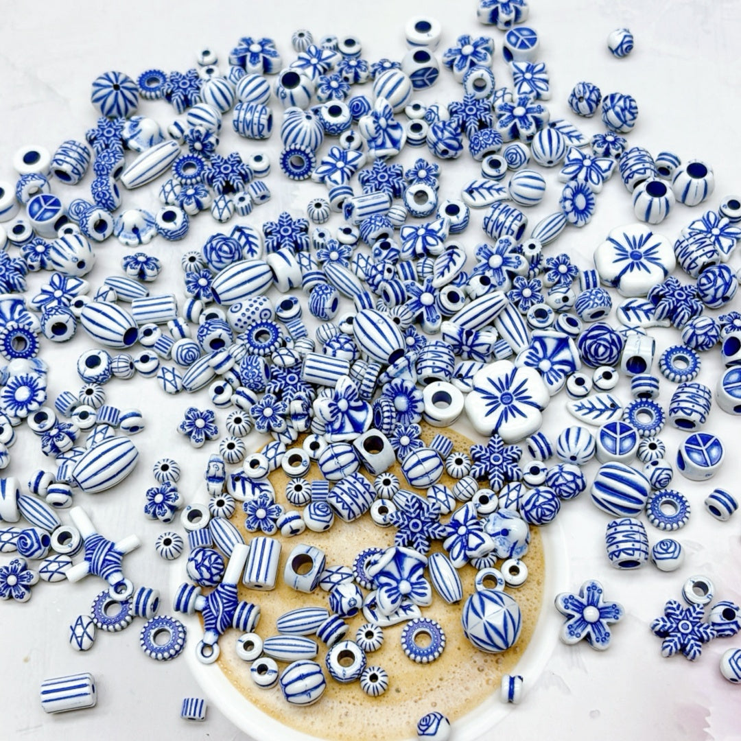A687 高品質UVメッキアクリル/青花磁器風アクリル ビーズパーツ 手作りアクセサリー素材