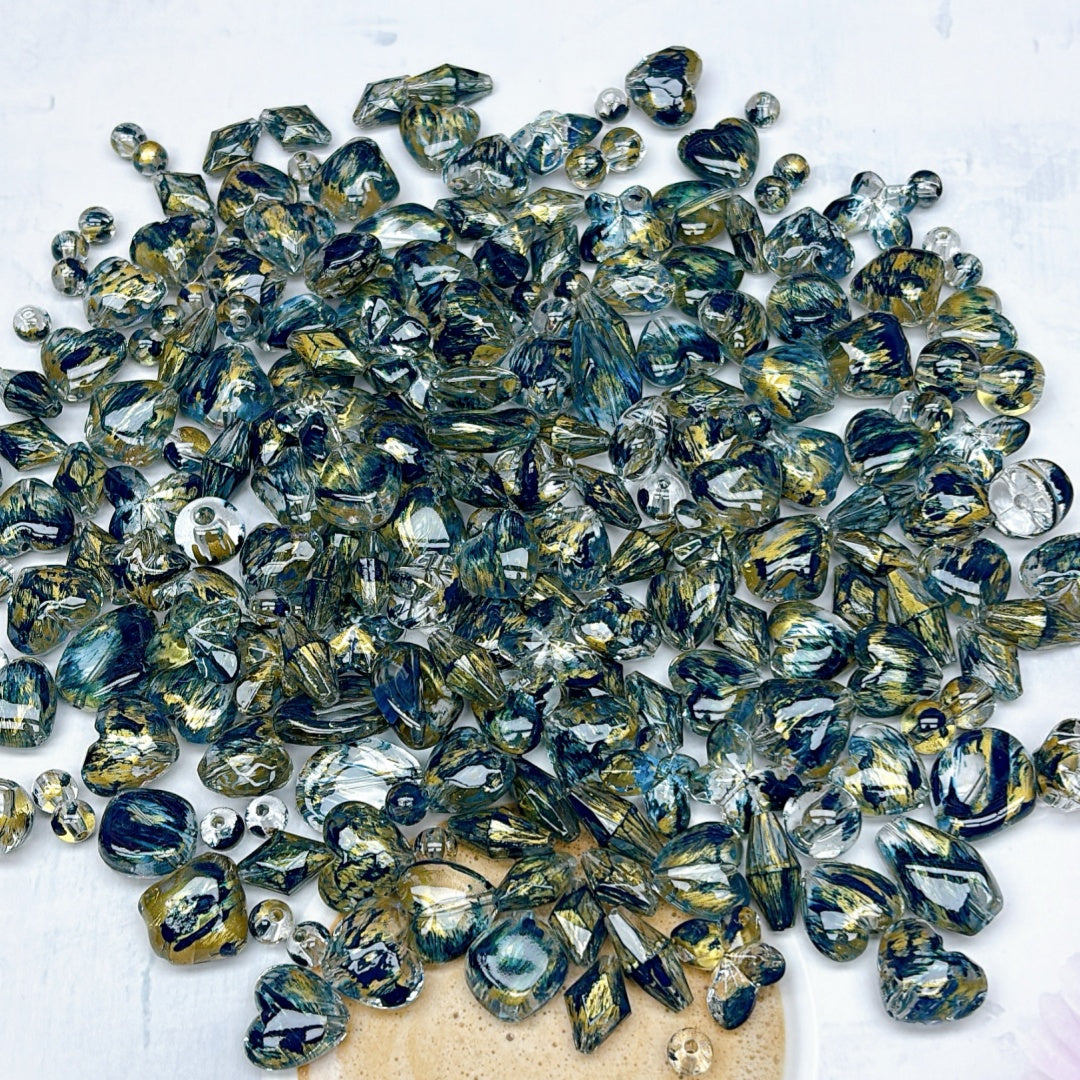 A902 ブルーゴールド光沢アクリルミックスパーツ – 流彩感のあるハンドメイドアクセサリーDIY素材