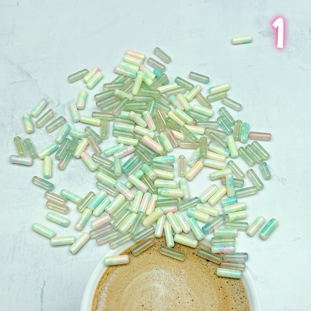 A751 ピカソガラスチューブビーズ — 繊細に輝くハンドメイド用パーツ