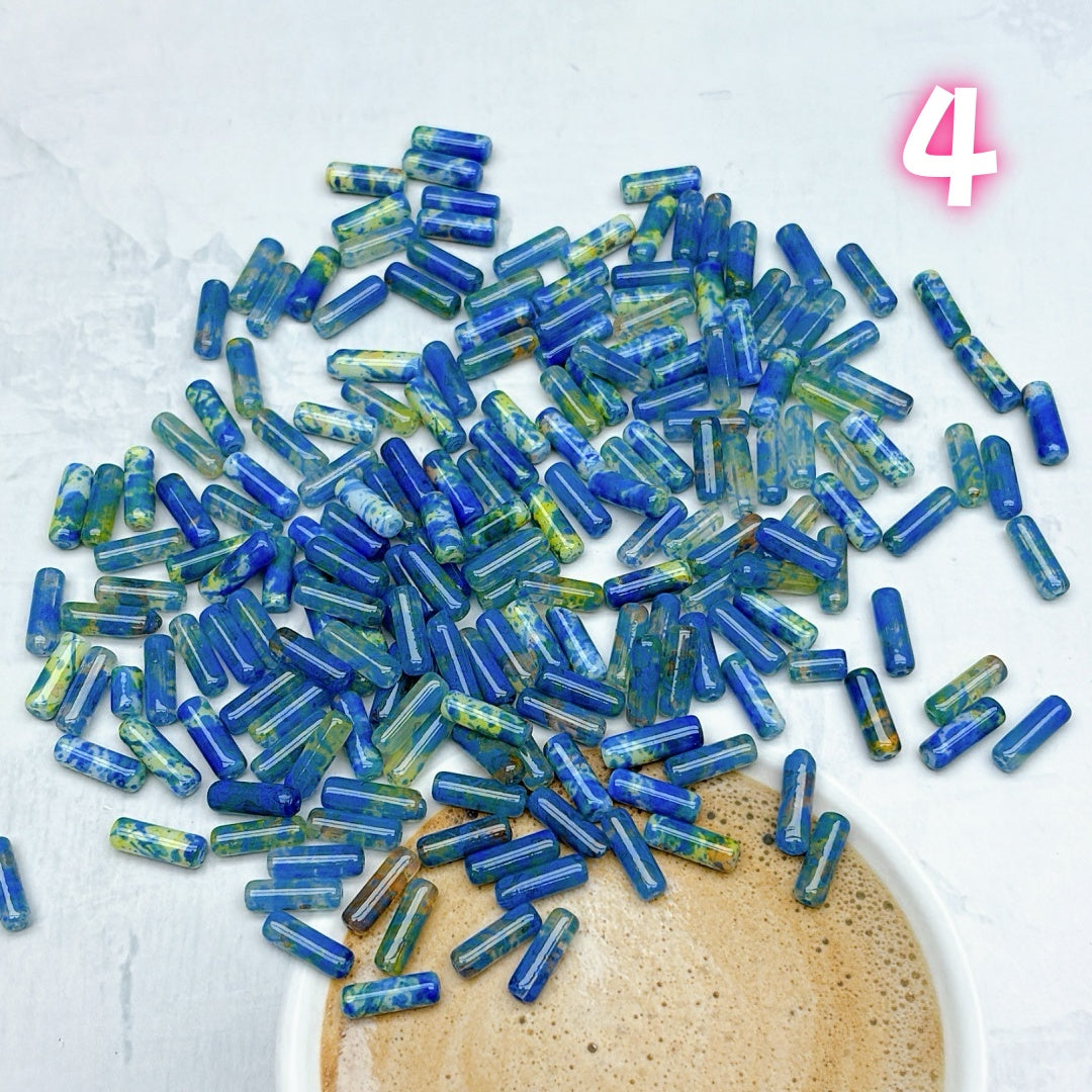 A751 ピカソガラスチューブビーズ — 繊細に輝くハンドメイド用パーツ