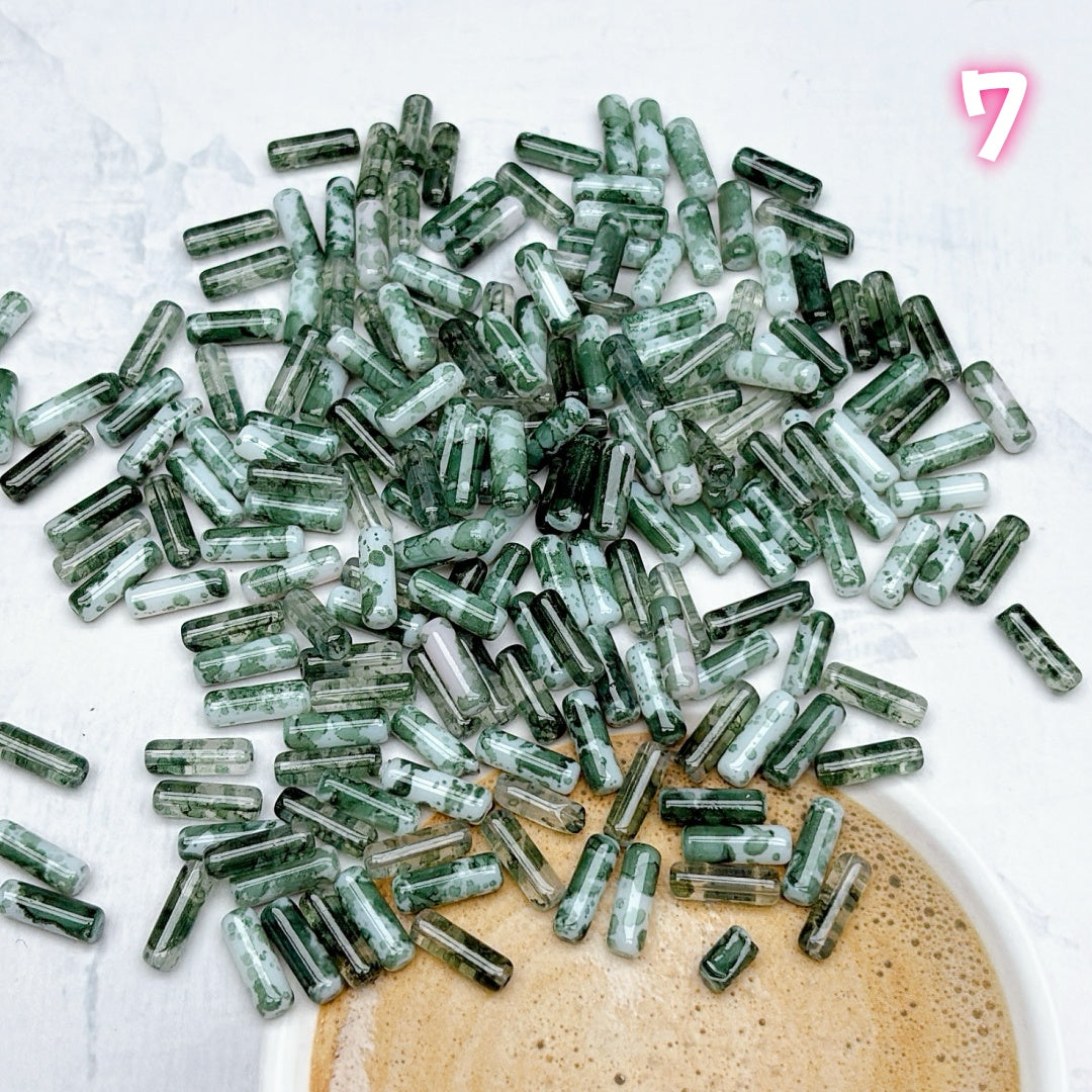 A751 ピカソガラスチューブビーズ — 繊細に輝くハンドメイド用パーツ
