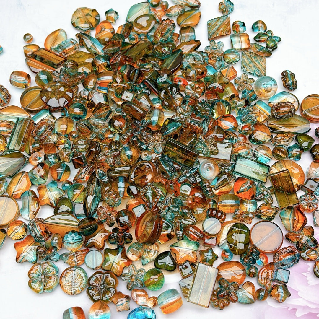 A902 ブルーゴールド光沢アクリルミックスパーツ – 流彩感のあるハンドメイドアクセサリーDIY素材