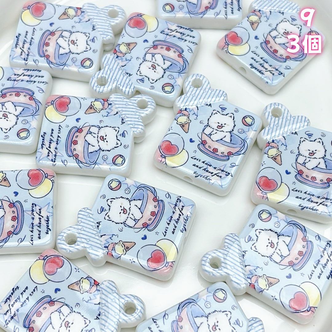 A916 夢かわいいホワイト系 ✦ カートゥーンわんちゃんアクリルパーツ