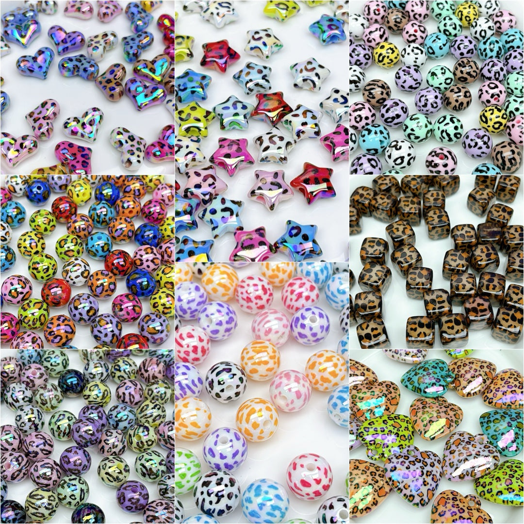 A927 豹柄アクリルビーズパーツ ✦ 個性的なハンドメイド素材 ✦ アクセサリー作りに最適