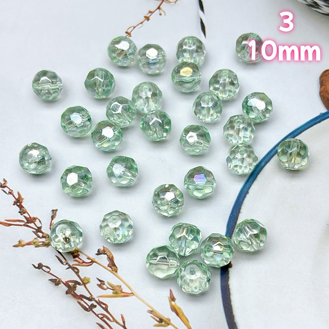 A619  高級カラー多面体ガラスビーズ  6mm/10mm- 輝くカットのDIYパーツ  つめつめ放題