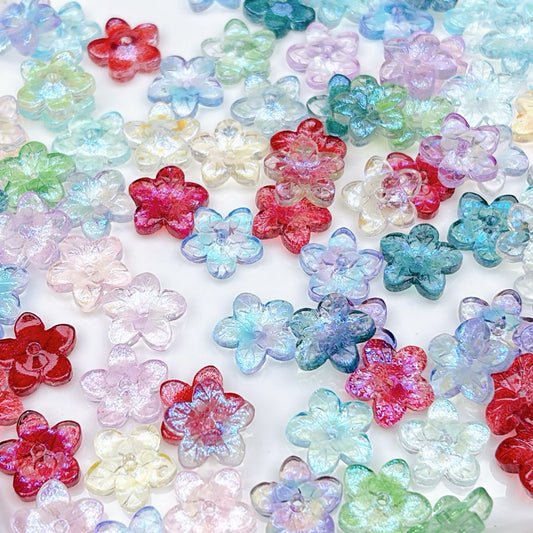 A887  きらめくガラスフラワーパーツ｜透明感あふれる ハンドメイドを彩る華やかな一品