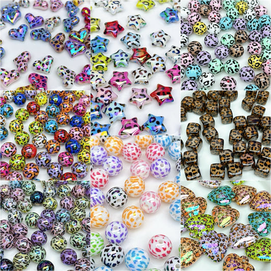 A927  豹柄アクリルビーズパーツ ✦ 個性的なハンドメイド素材 ✦ アクセサリー作りに最適