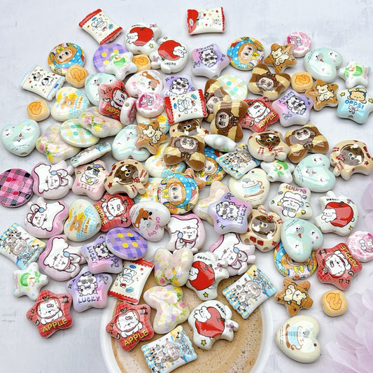 A954  ミックスカートゥーンアクリルDIYパーツセット — シンプルで映えるハンドメイドアクセサリー