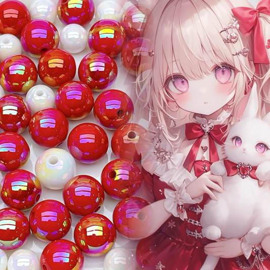 YK10：クラシック赤白アクリルビーズ | 精緻なDIYアクセサリーパーツ